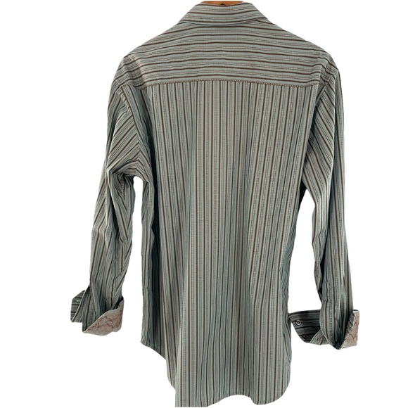 Robert Graham Long Sleeve Button Down Shirt w/Flip Cuffs Green & Brown Stripes - Picture 5 of 12